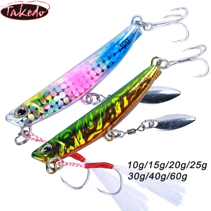 TAKEDO LS06 Meeresangeln, sinkender Metallköder, gegossener Jigging-Köder mit Haken und amerikanischem Drehlöffel, Wobbler für Hechtbarsch