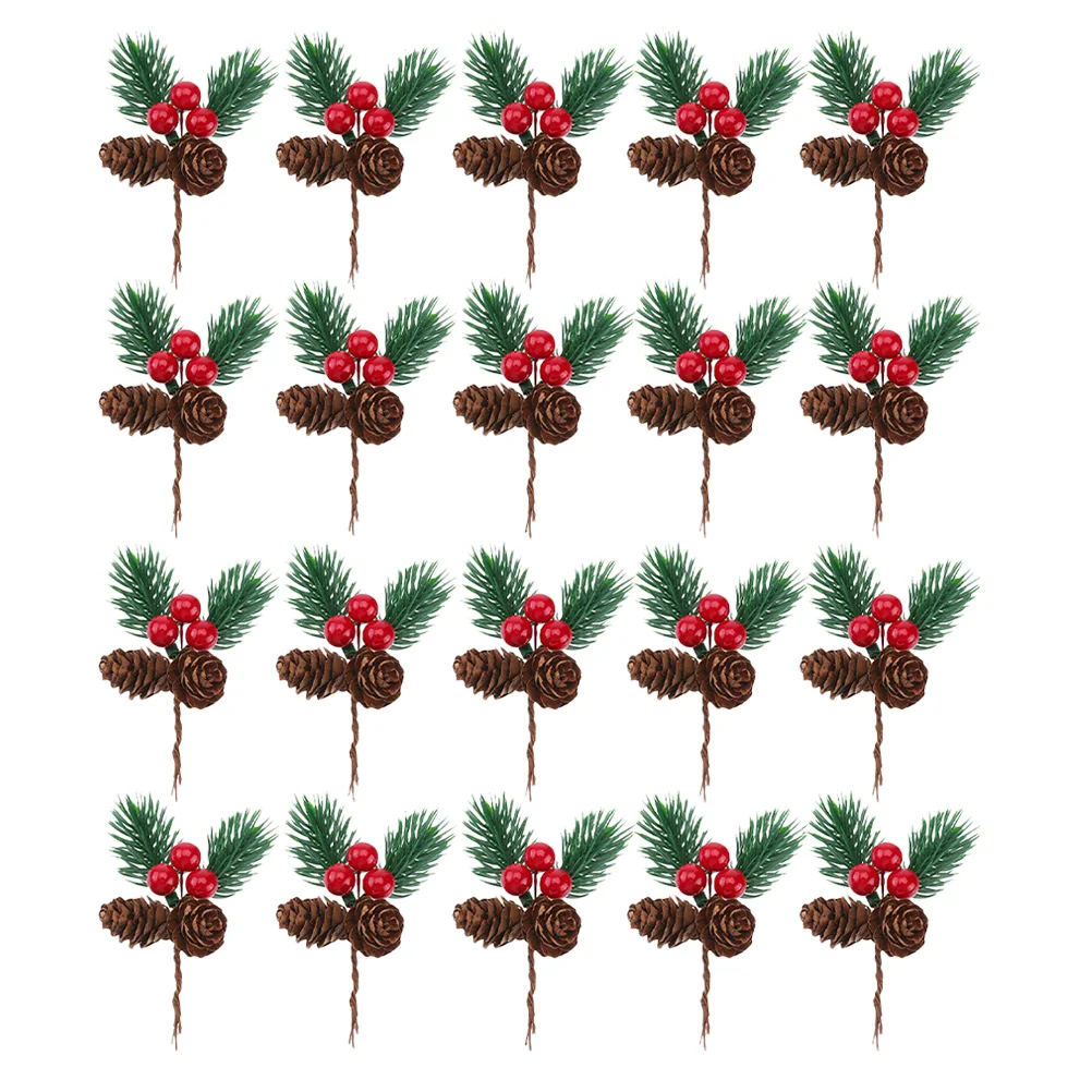 

Berry Pine Cones Pine Needles Stems Picks Artificial Christmas Berries Decor for Crafts DIY Fake Tree Branches Pine Cones