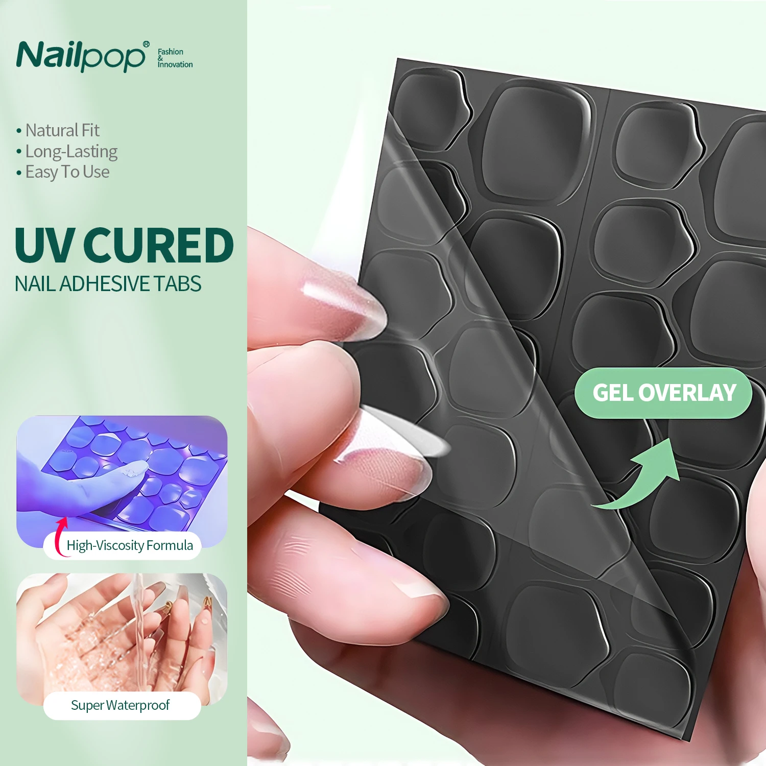 Nailpop UV Cured Nail Adhesive Tabs 10 Sheets Super Sticky & Breathable Double Sided Jelly Nail Glue Tabs Fake Nails 240PCS