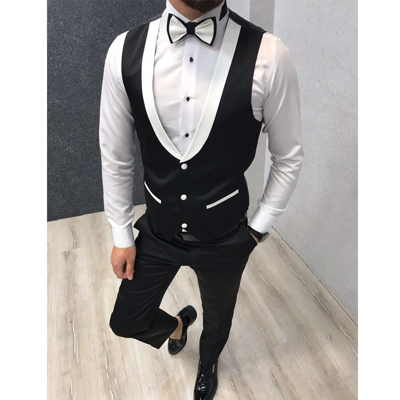 Men's Vest 2023 New Fashion Gentleman Black Slim Fit Single Breasted Single Piece Tank Top Wedding Groom 3