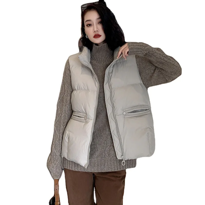 down Vest Female Stand-up Collar All-Match Short Chic Loose-Fitting Vest White Duck down Waistcoat Outerwear