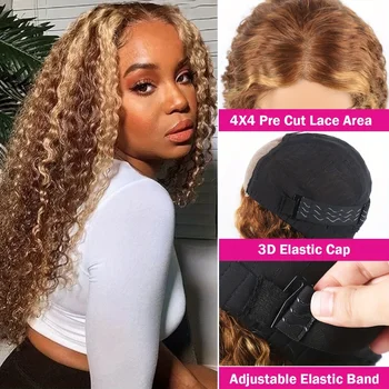 Alternative view of 30inch Put on and Go Glueless Wig Human Hair Water Wave Honey Blonde Highlight 4x4 HD Lace Closure Human Hair Wig Pre Plucked