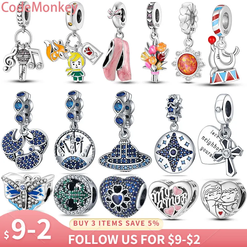 

New Hot Sale Pavé Blue Zircon Crab Beads Charm Fit Original Pandora Bracelet Diy Women Pendant Jewelry charms plata de ley 925