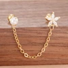 Boucles d'oreilles pendantes en acier inoxydable pour femmes, chaîne de couleur or, pendentif en zircone, Clip, accessoires bijoux de fête de vacances