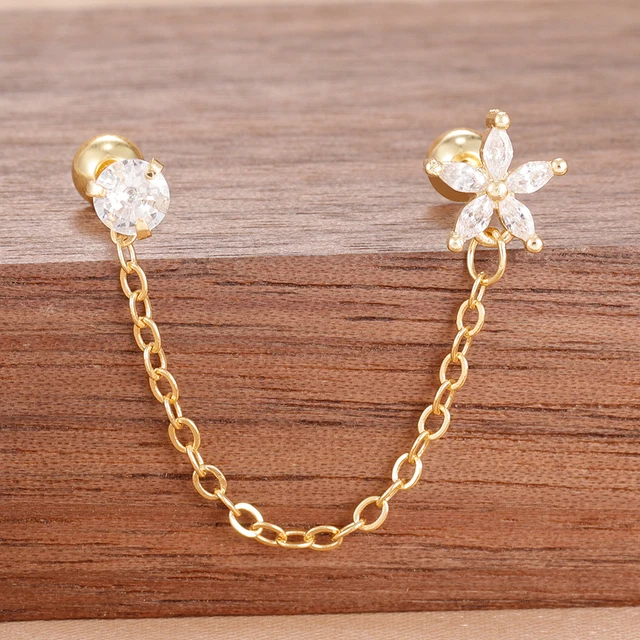 Boucles d'oreilles pendantes en acier inoxydable pour femmes, chaîne de couleur or, pendentif en zircone, Clip, accessoires bijoux de fête de vacances