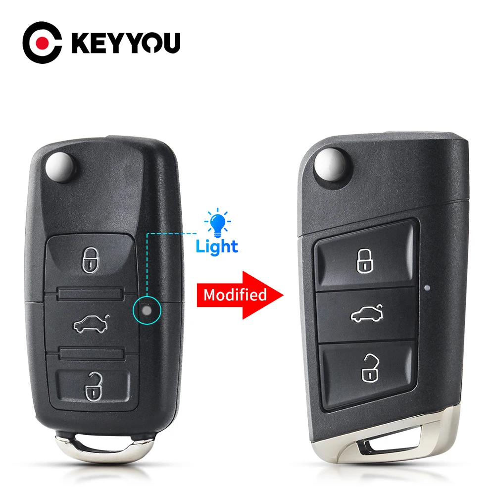 KEYYOU Guscio per Chiave Telecomando a 3 Pulsanti per Volkswagen VW Golf 4 5 6 7 Jetta Passat CC Tiguan Polo Beetle Skoda