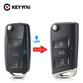 KEYYOU Guscio per Chiave Telecomando a 3 Pulsanti per Volkswagen VW Golf 4 5 6 7 Jetta Passat CC Tiguan Polo Beetle Skoda