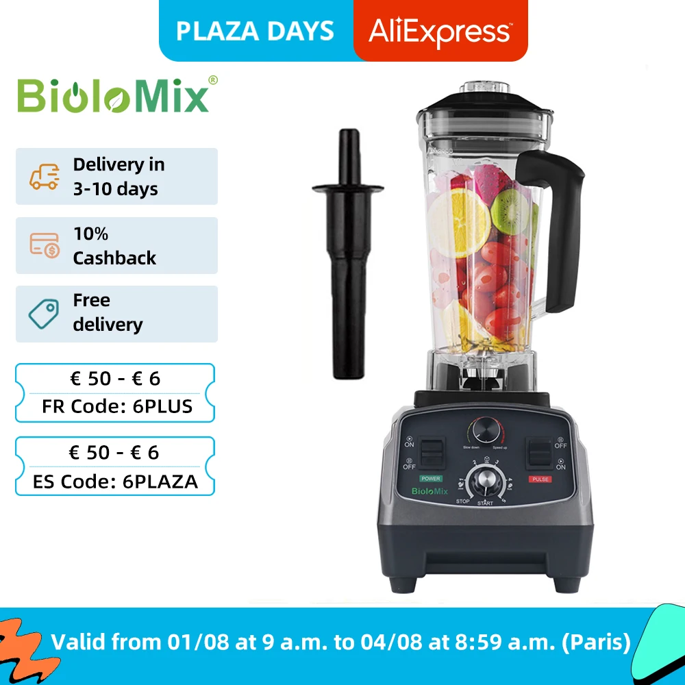 BioloMix 3HP 2200W Heavy Duty Commercial Grade Timer Blender Mixer Juicer Fruit Food Processor Ice Smoothies BPA Free 2L Jar