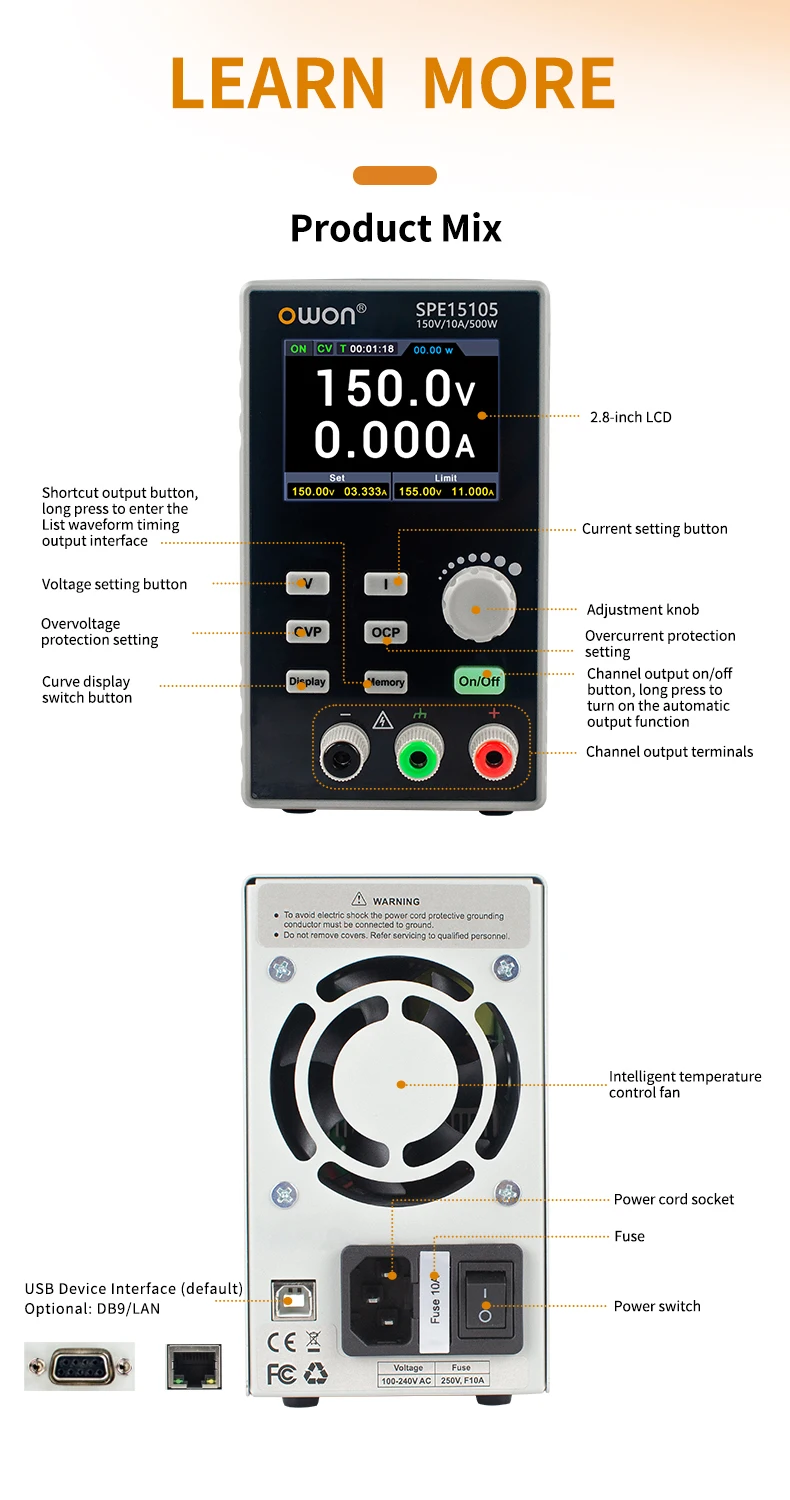 SPE15054 SPE30054 Programmable DC Power Supply 150V 300V 500W Portable Laborator
