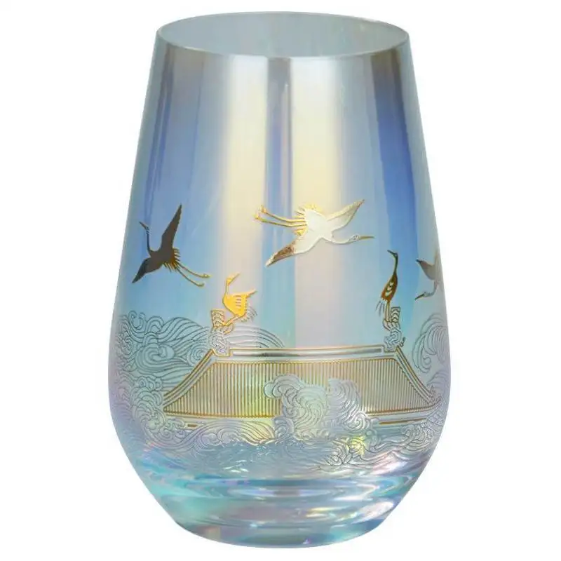 500Ml Royal Court Red-Crown Crane Glass Tazza Per Bevande In Stile Cinese Oro Argento Burning Lucky Whisky Tumbler Boccale Di Birra Tazza Da Tè D'Acqu