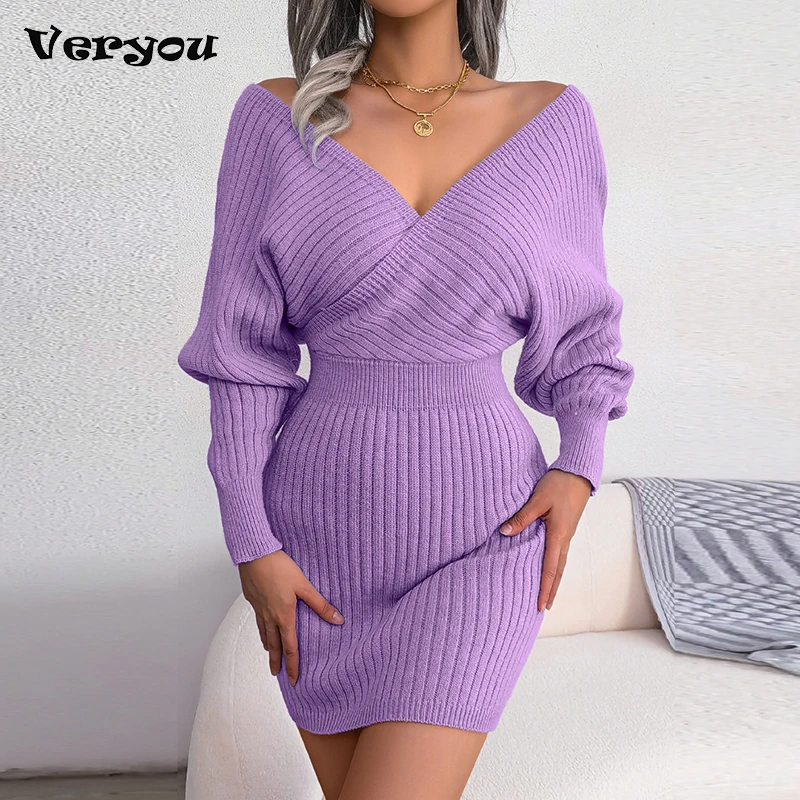 

2022 Women Sexy Bright Silk Knitting Dress Autumn Long Batwing Sleeve Slim Elastic Vestido Fashion Winter Knitted Sweater Dress