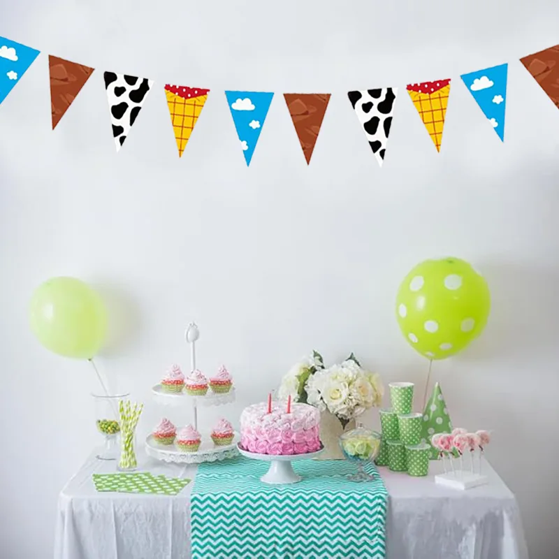 Blue Sky White Clouds cows Banner Party Decorations Story Inspired String Flags Hanging Decorations For Birthday Baby Shower