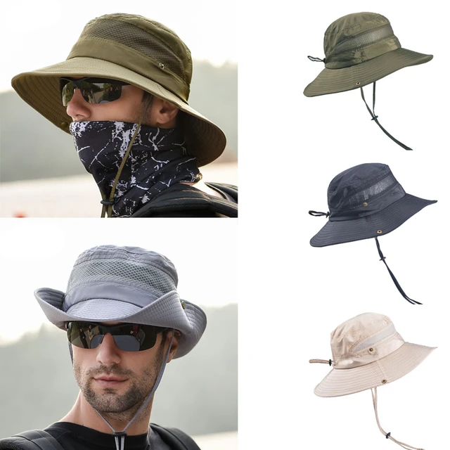 Men Summer Foldable Sun Fisherman Outdoor Sport Fishing Sun Hat Wide Brim  Breathable Mesh Beach Sunscreen UV Protection Cap - AliExpress