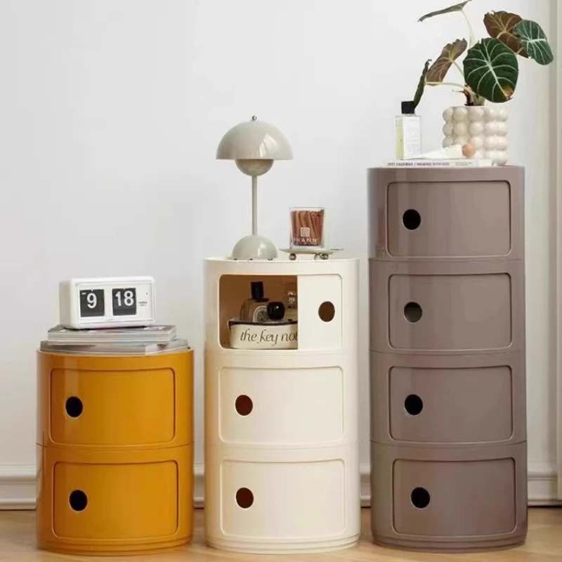 Comodino rotondo moderno nordico in plastica per camera da letto - immagine 5