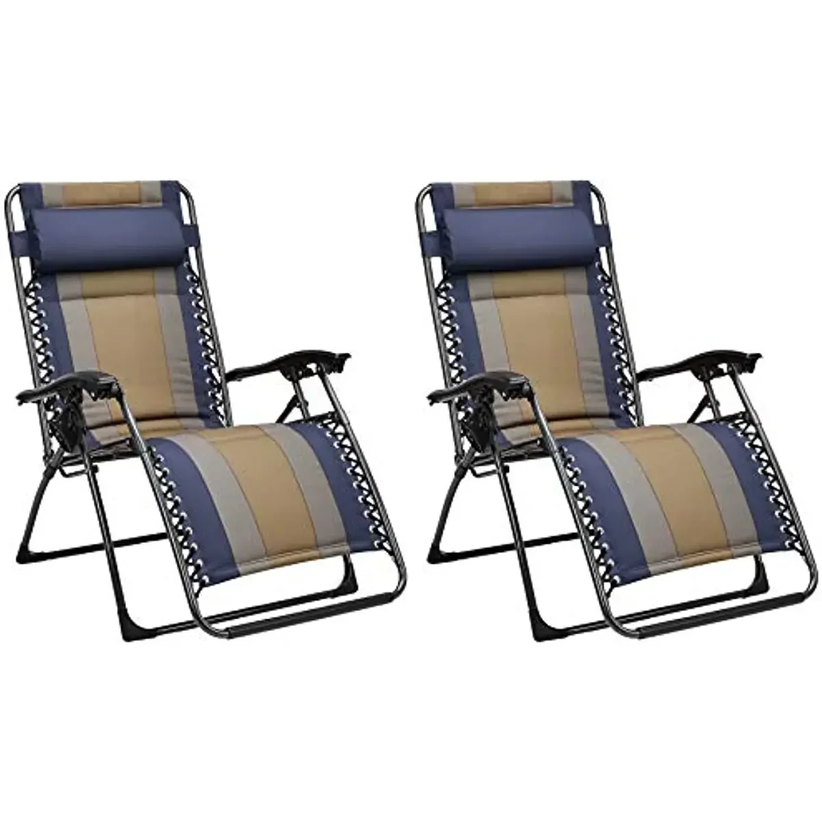 

Basics Outdoor Padded Adjustable Folding Reclining Lounge Chair with Pillow - Pack of 2,Iron, Blue