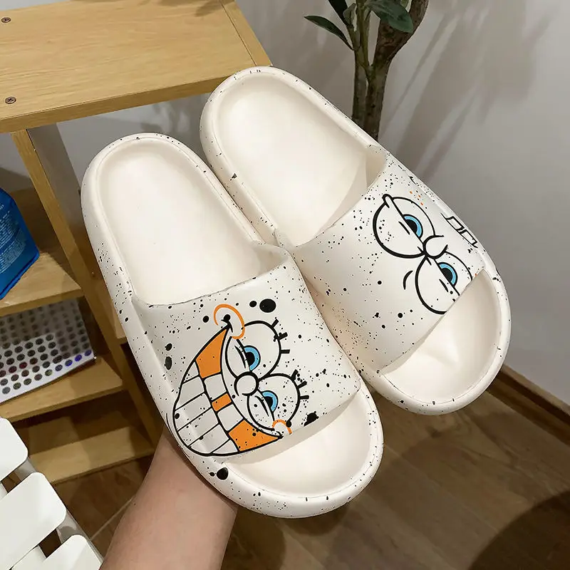 Шлепанцы женские нескользящие мультяшный рисунок на толстой платформе для