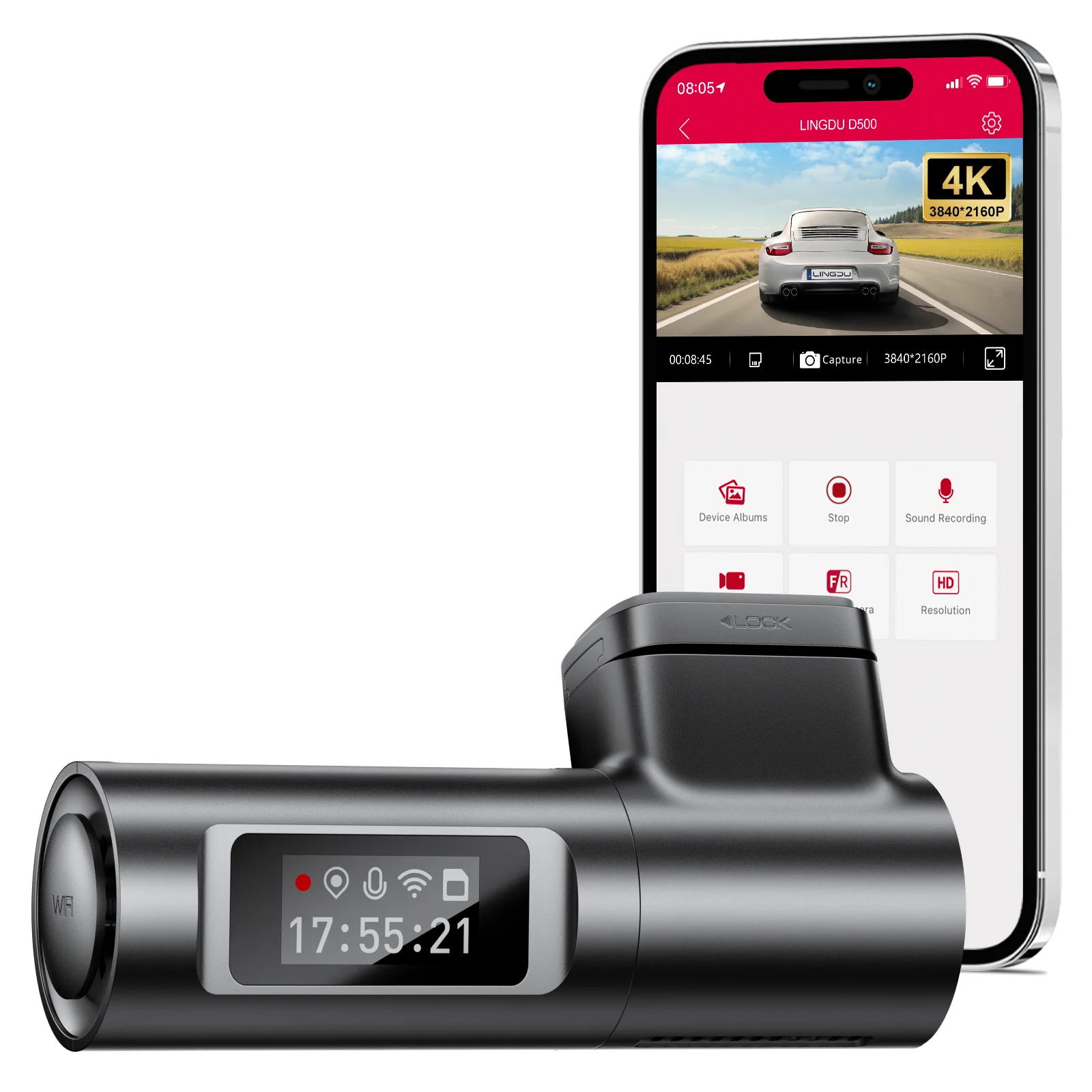 

LINGDU D500 Dash Cam for Cars 4K 2160P UHD Car DVR WiFi Camera Built in GPS Voice Control 24H Parking Monitor Night Vision