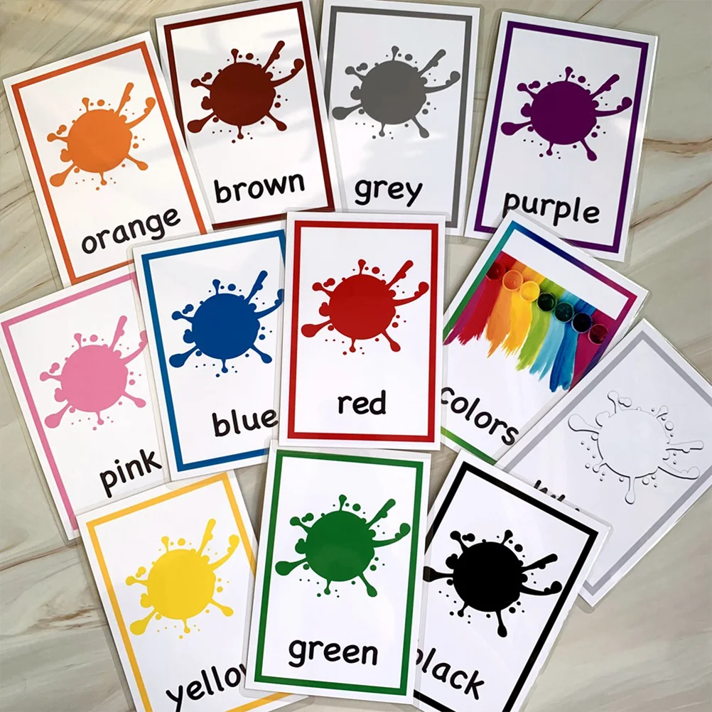 

12 Sheets Color Words Flash Cards Colors Words Learning Cards English Color Cognitive Cards Waterproof English Letters Memory