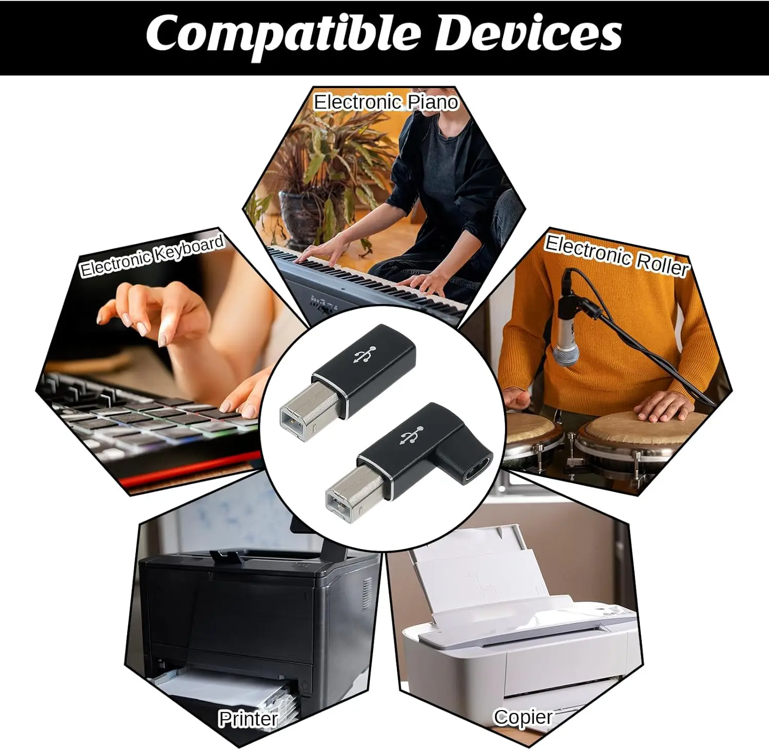 MIDI Printer Adapter USB Type C to Type B Male, suitable for printers, hard drive docks, fax machines, scanners, pia