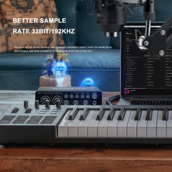 BOMGE U202 USB Audio Interface with Mic Preamplifier XLR/TSR/TS Ports 48V 32-Bit/192kHz Resolution for computer recording Stream 3