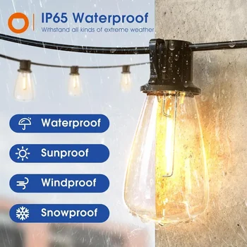 150FT LED Outdoor String Lights Waterproof Patio Lights Shatterproof ST38 Replaceable Bulbs Dimmable Outside Hanging Lights 3