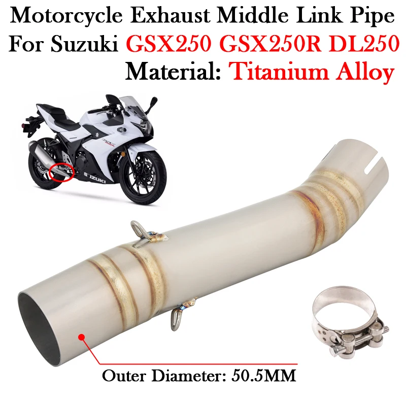 

For SUZUKI GSX250 GSX250R DL250 GSX 250 250R Titanium Alloy Motorcycle Exhaust Middle Link Pipe Modify 51MM Muffler Escape Moto