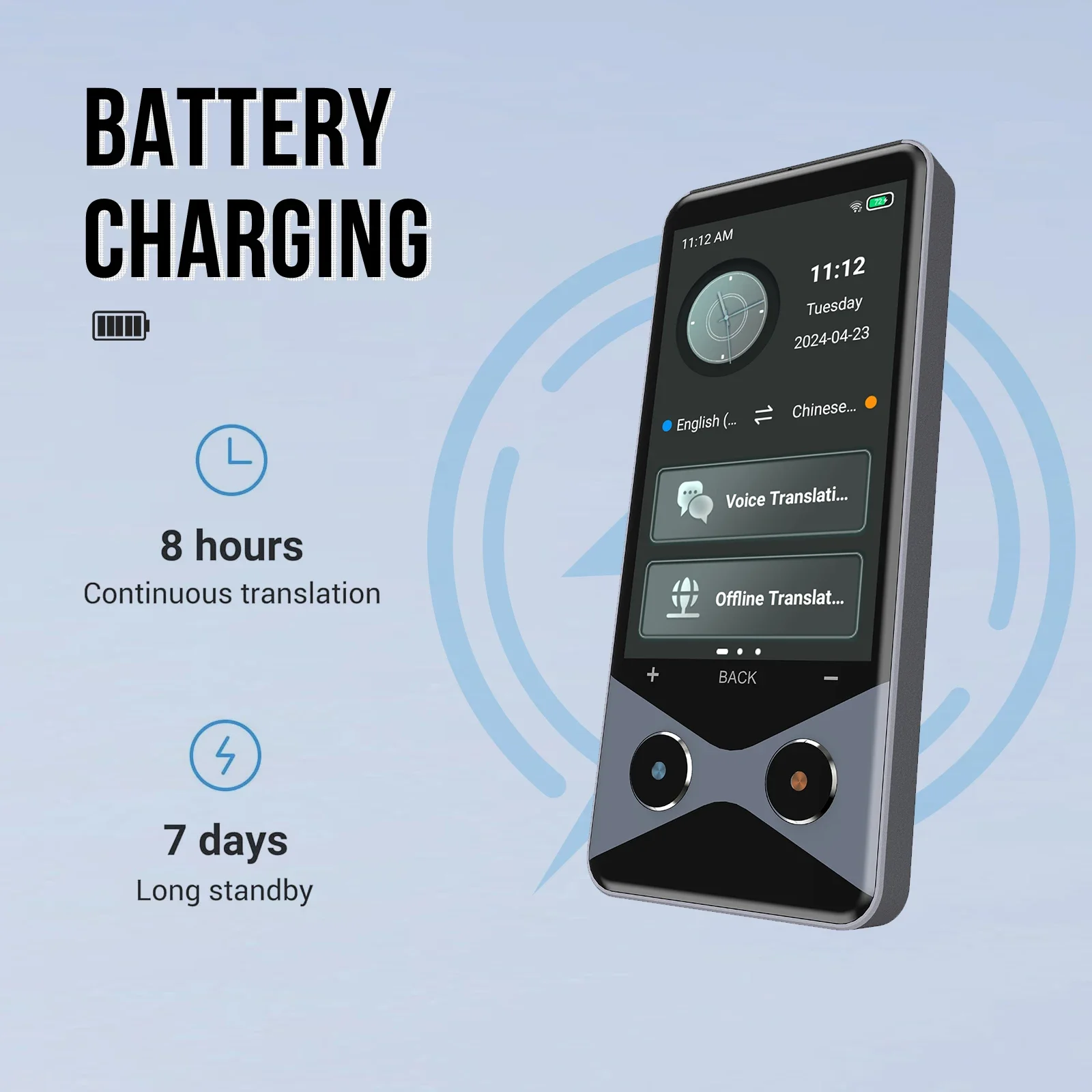 Type-C 3.7" 4G/WIFI/Hotspot Translator Qualcomm Processor Support 137 Languages 1G RAM 16G ROM Standard 5-megapixel HD Camera