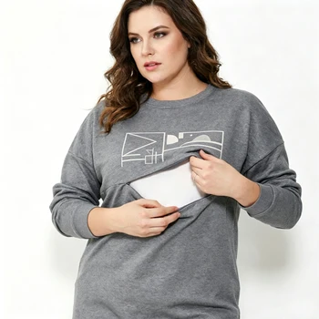 Big Size Maternity Hoodie Cotton Long Sleeve Autumn Winter Nursing Top for Breastfeeding Women Comfortable Sweater for Pregnant