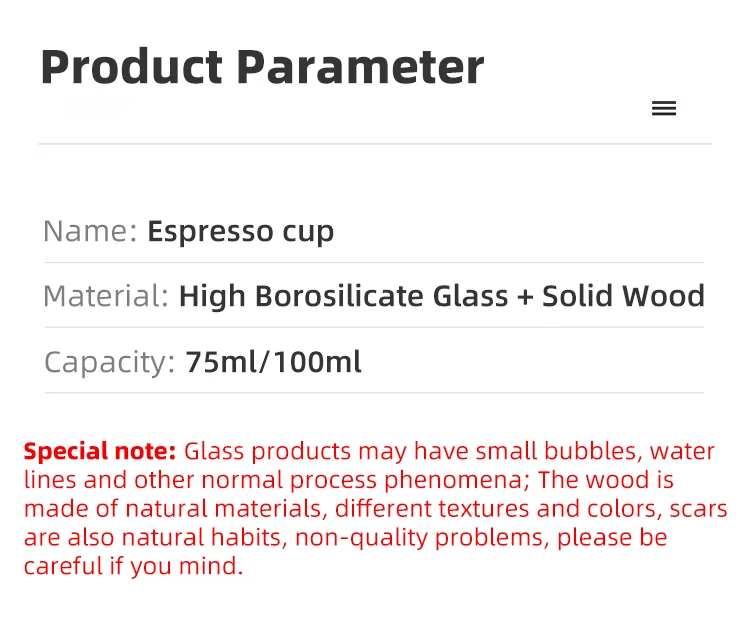 Espresso Messbecher Glas Milch krug Einzel Doppel mund Holzgriff Maß becher Barista Zubehör Home Kitchen Tools 100ml – Detail 4