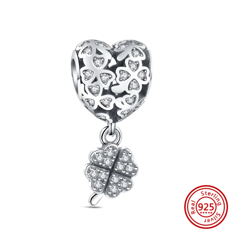 925 Sterling Silver Four Leaf Clover Series Zircon Shiny Pendant DIY Bead Fit Original Pandora Charm Bracelet Women Fine Jewelry