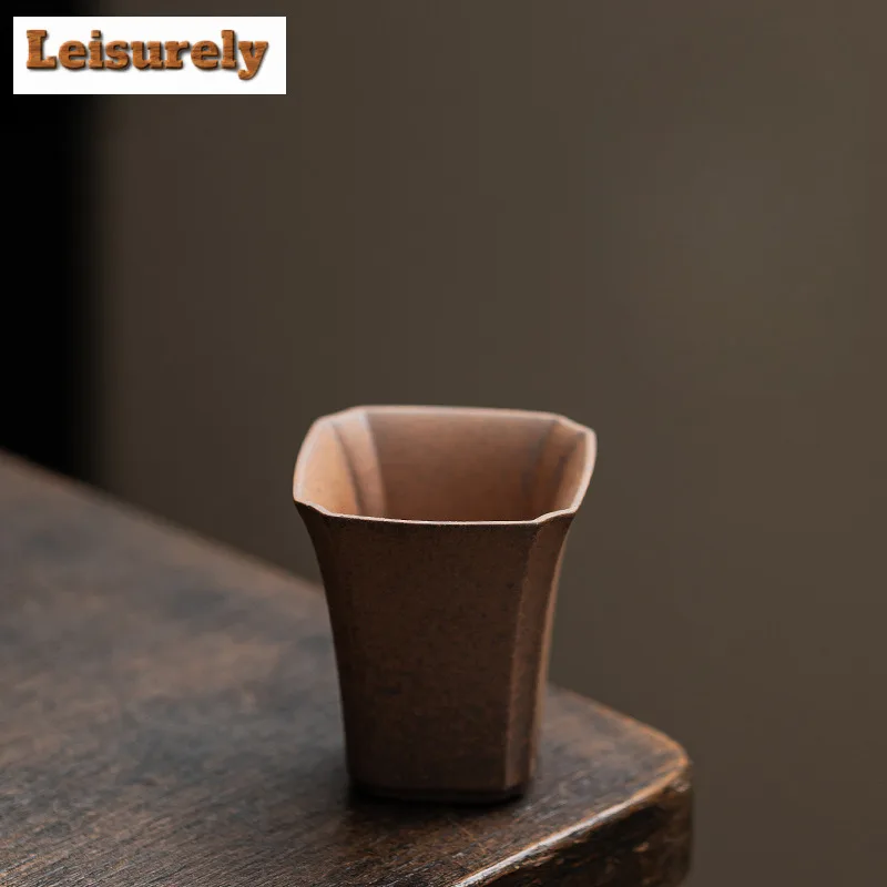 2pc/lot Old Rock Mud Coarse Pottery Teacup Aesthetic Tea Bowl Tea Pair Tea-tasting Smelling Cup Chazhan Master Cups Tea Services