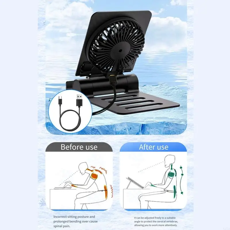 빠른 속도의 냉각 팬이 있는 접이식 휴대폰 냉각 스탠드 태블릿 및 스마트폰용 USB 전원 조절 각도 조절 가능