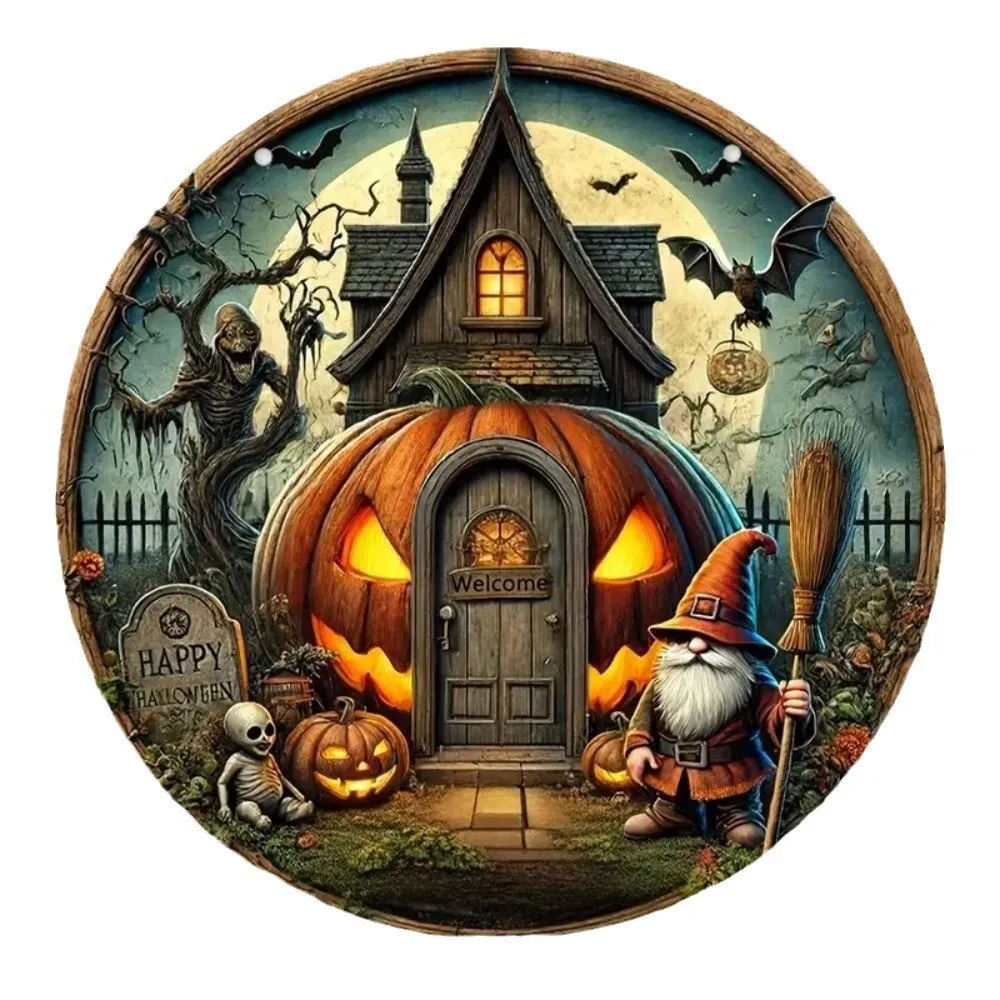 1 x 2D-Halloween-Party-Thema, Holzschild, Dekoration für Zuhause, Tür/Wandbehang – Kürbis-Hexe-Fledermaus-Designs, Dekorationen – Detail 12