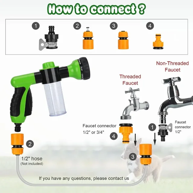 S0f44c7425f5c438c83b8b89269284d72q.jpg Dog Shower Sprayer 8 in 1 Pet Bath Cleaning Cat Dog Shower Gun High-pressure Hose Nozzle Foam Garden Car Animal Dog Wash Tool