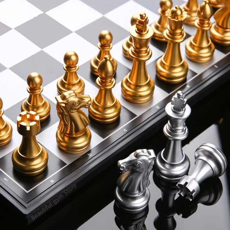 Medieval Chess Set With High Quality Chessboard 32 Gold Silver Chess Pieces Magnetic Board Game Chess Figure Sets Szachy Checker