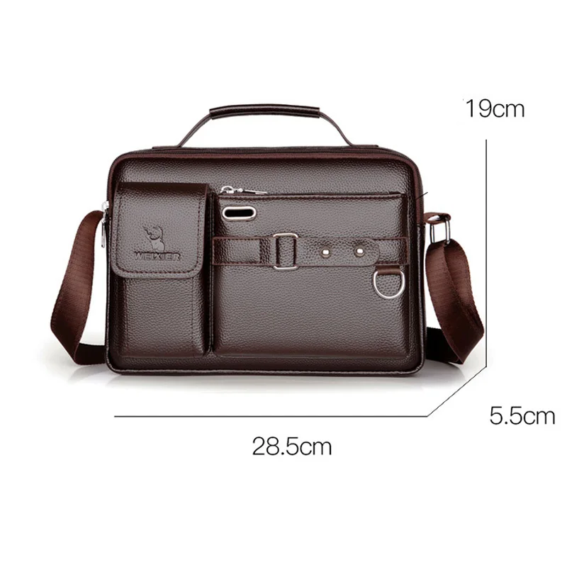 Leather Briefcase Men PU Leather Shoulder Crossbody Bag Laptop Briefcase