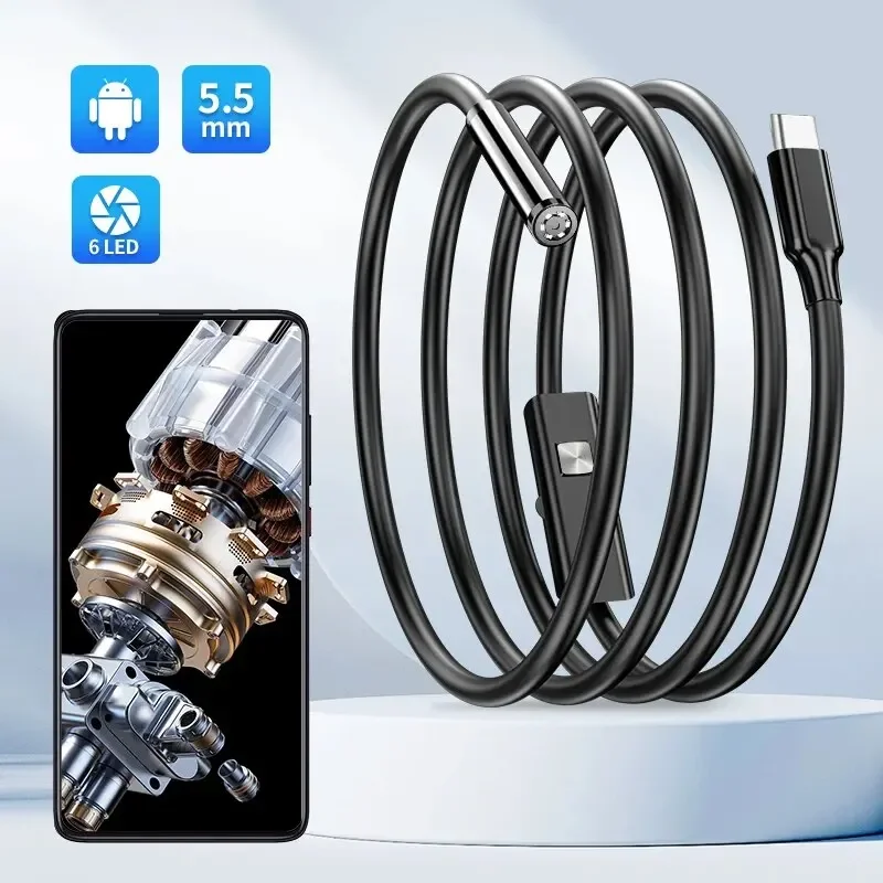 USB Endoscope for OTG Android Phone 5.5mm Borescope Inspection Snake Camera IP67 Waterproof with 6 LED Lights For Type C 1