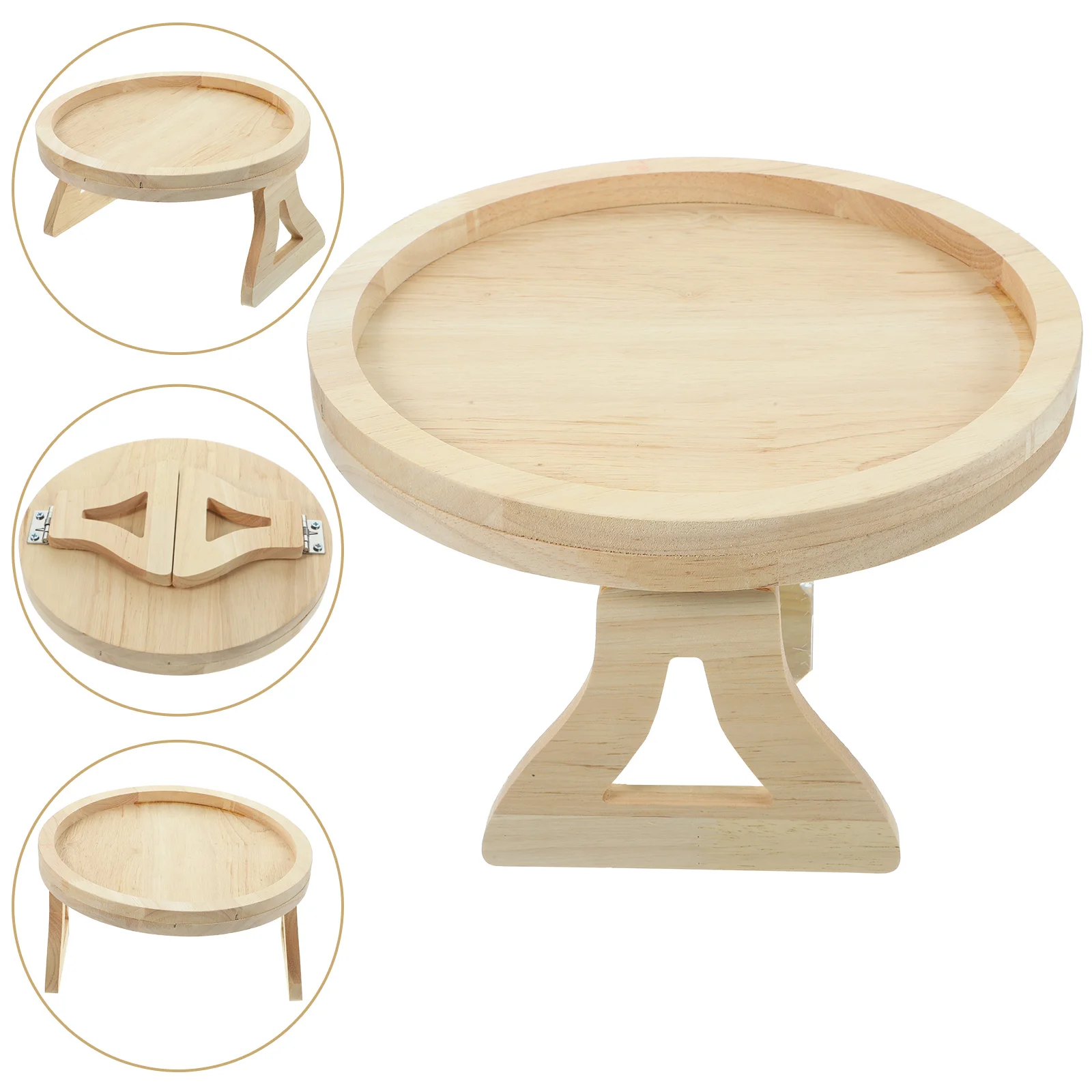 

Small Table Breakfast Sofa Armrest Tea Tray Round Couch Wooden Trays Clip on Side