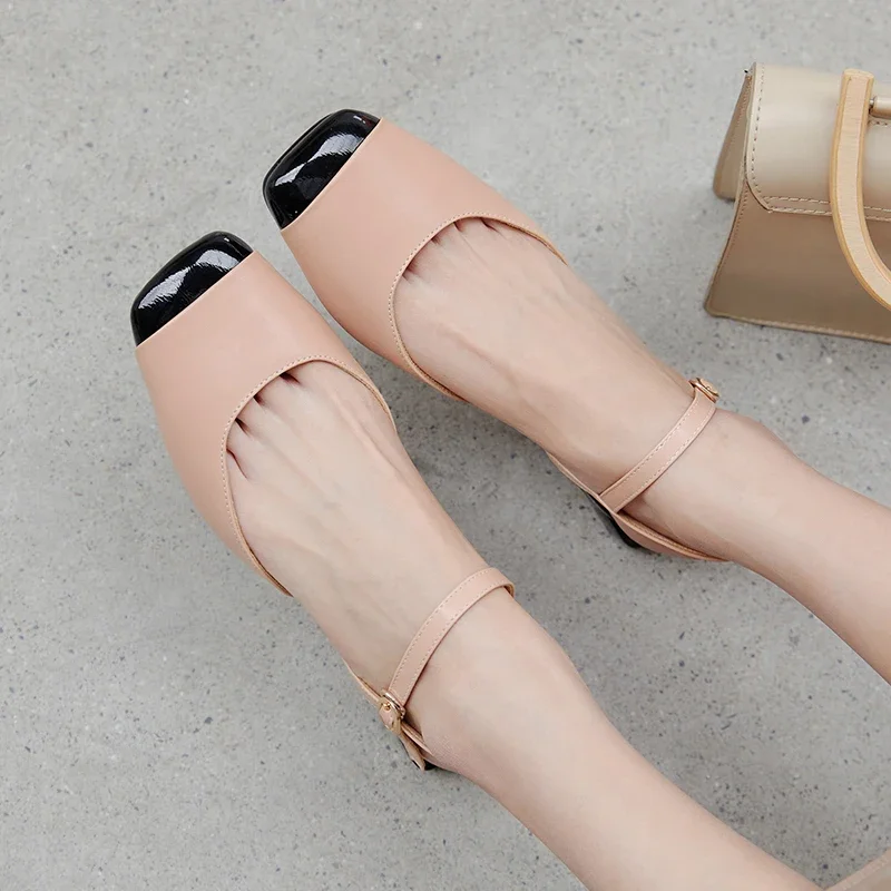 Slingback 2CM Heels Pumps Shoes Woman 2024 Elegant Close Toe Black Blue Nude Heeled Office Wedding Shoes Ladies Sandals