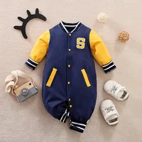 Newborn Clothes Handsome Letter Baseball Suit Cotton Comfortable 0-18 Boys And Girls Spring AndAutumn Long Sleeved Baby Jumpsuit 1