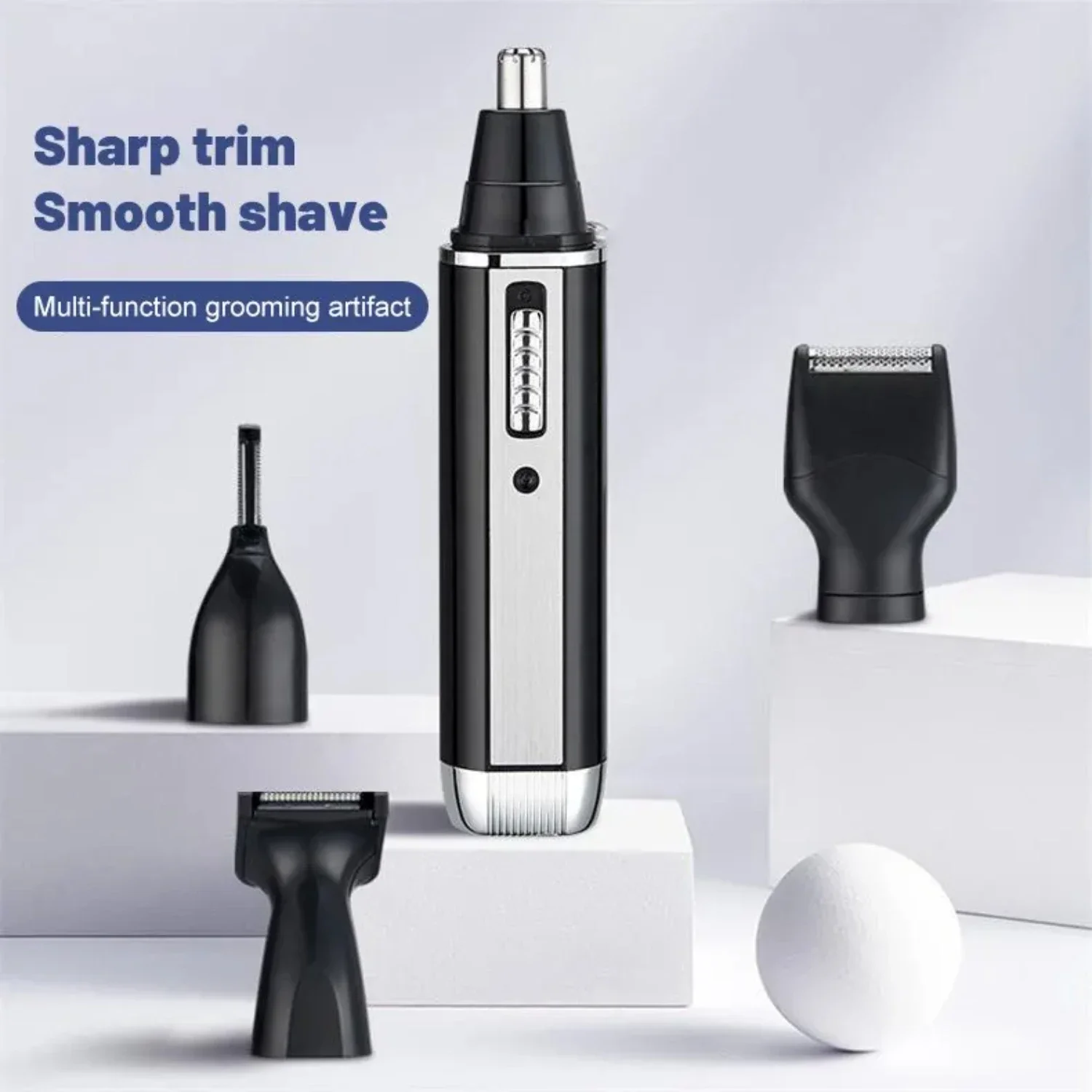 Portable, sleek, versatile 4-in-1 compact nose hair trimmer for men - Convenient grooming kit for precision beard shaping - Must 2