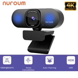 Nuroum V11 2K HD USB Webcam with Microphone - High Quality 1080p 60fps, Plug & Play (4K Webcam)