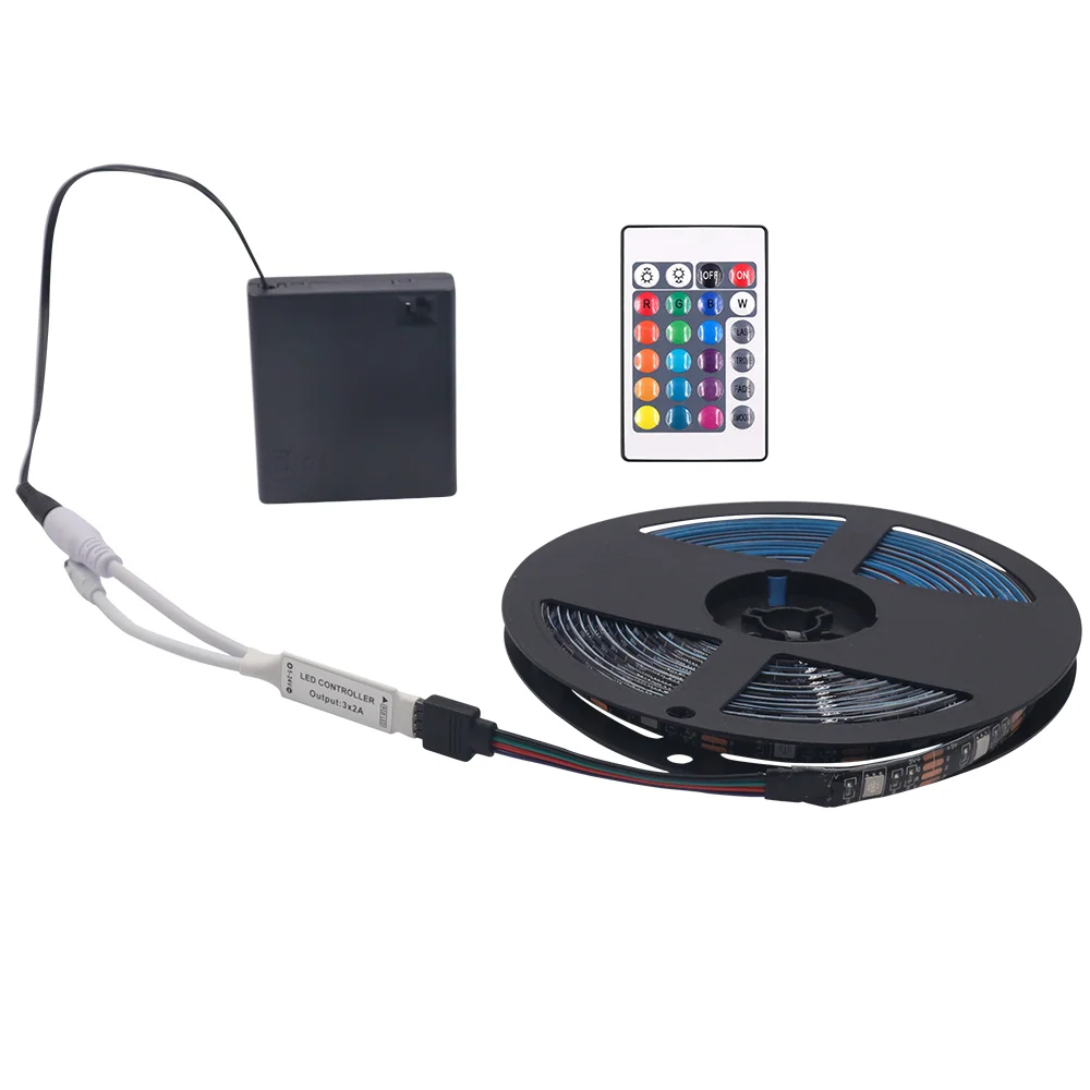 thumbnail image 1 of Tira de luces LED RGB con control remoto de 5 V CC, 5050, 30 LED/m, funciona con pilas, cambia de color, resistente al agua, cinta de luces, 1 of 5