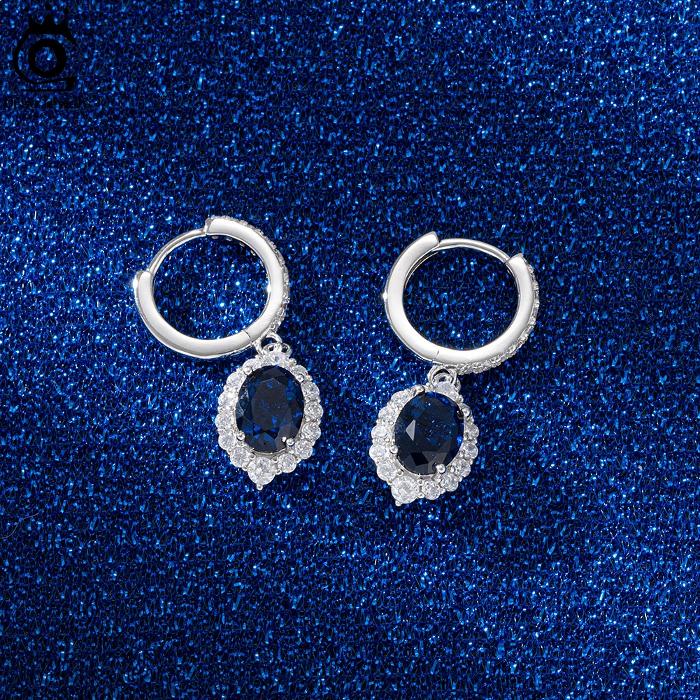 Orsa Juwelen Echt 925 Sterling Zilver Clear & Saffier Zricon Oorbellen Voor Vrouwen Mode Aaaa Cz Drop Oorbellen Feest Sieraden Lze05