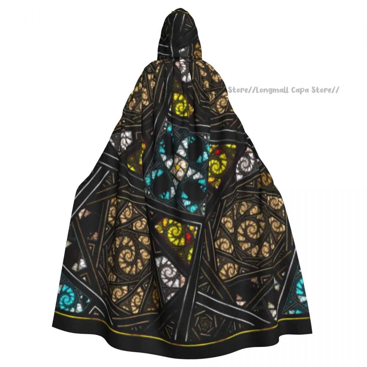 

Fractal Symmetrical Partern Hooded Cloak Coat Halloween Cosplay Costume Vampire Devil Wizard Cape Gown Party