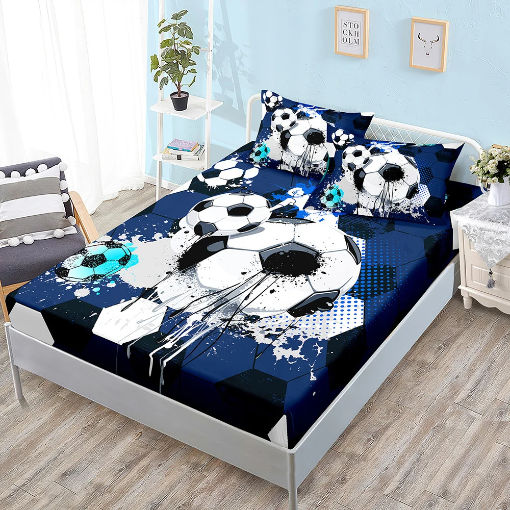 Basketball Boys Fitted Sheet Set Twin Full King Bed Fitted Sheets for Kids Teens Football Bed Set with Pillowcase Bedroom Decor 3