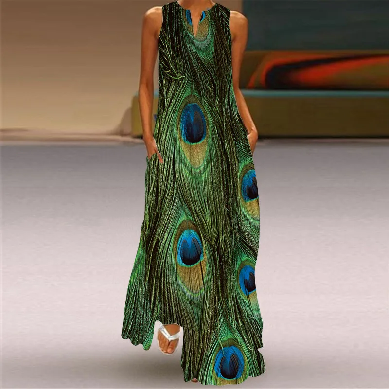 

Bohemian Printed Dress Women Sleeveless Casual Loose Beach Sundress 2023 Summer Style from VLCQ