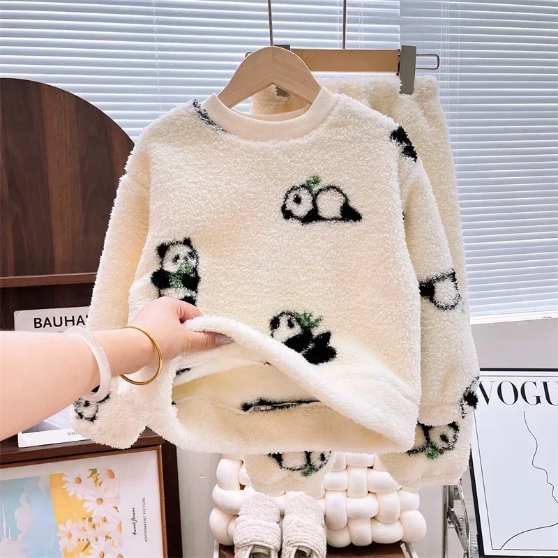 New Autumn Winter Kids Thicken Warm Fleece Pajamas Boys Girls Cute