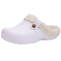 Asgard Men's Outdoor Waterproof Fur Slippers - Cozy Indoor/Outdoor Plush Shoes - 37-38 (White)
