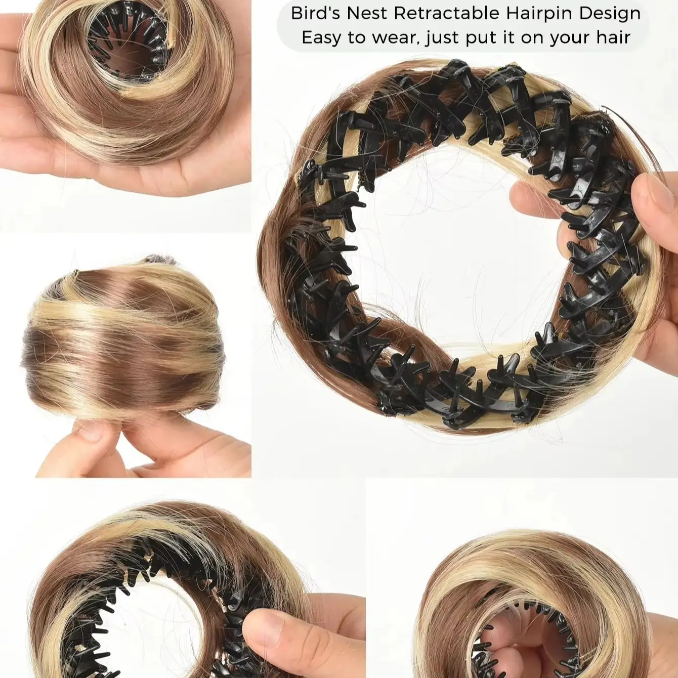 Fermaglio per capelli sintetico a forma di mini cioccolletta per chignon disordinato, donut, capelli ricci, a nido d'uccello, retrattile, per donne e ragazze - immagine 3